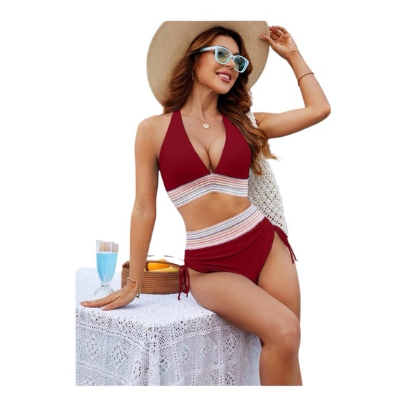 Blooming Jelly High Waisted Triangle Color Block Two Piece Tummy Control Size M - Picture 2 of 15